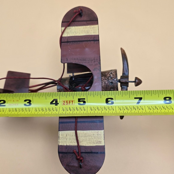 Vintage Metal Biplane Model Rustic Bronze Burgundy Decorative Aircraft 7 Inch - Picture 10 of 16